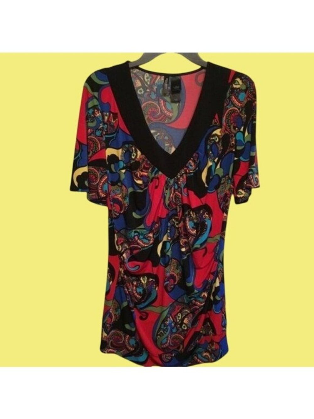 Bisou Bisou Women's Multicolor V-Neck Paisley Dress Short Sleeve